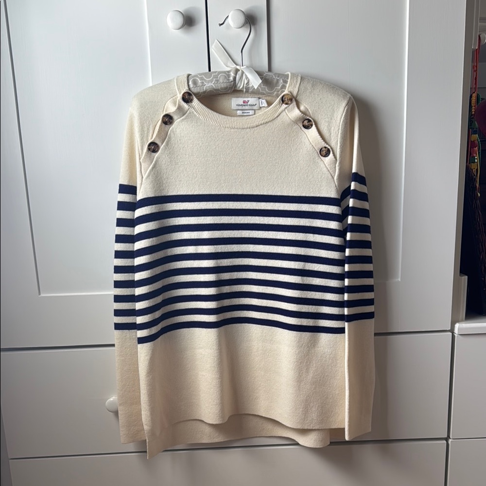 Cream and Navy Striped Sweater